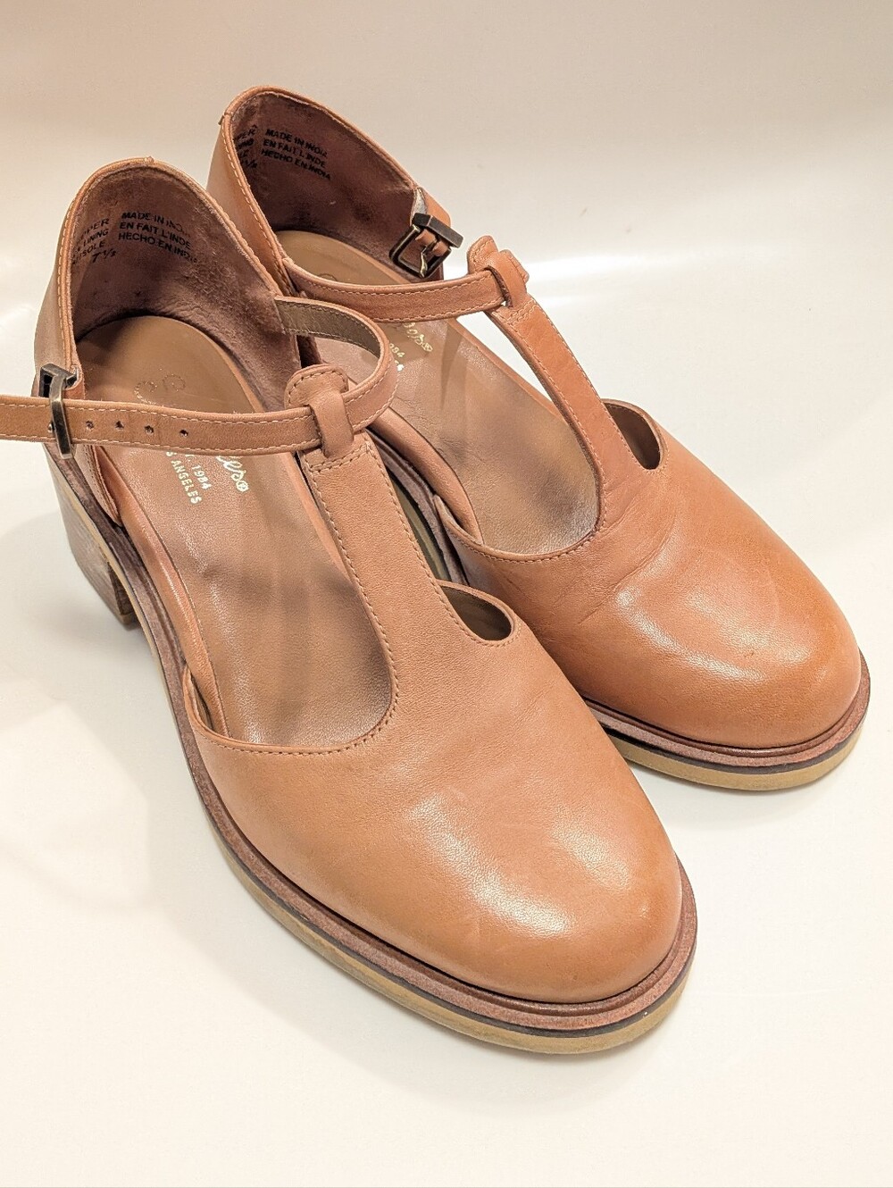 Seychelles Soulmate Leather T-Strap Mary Jane Heels - Tan